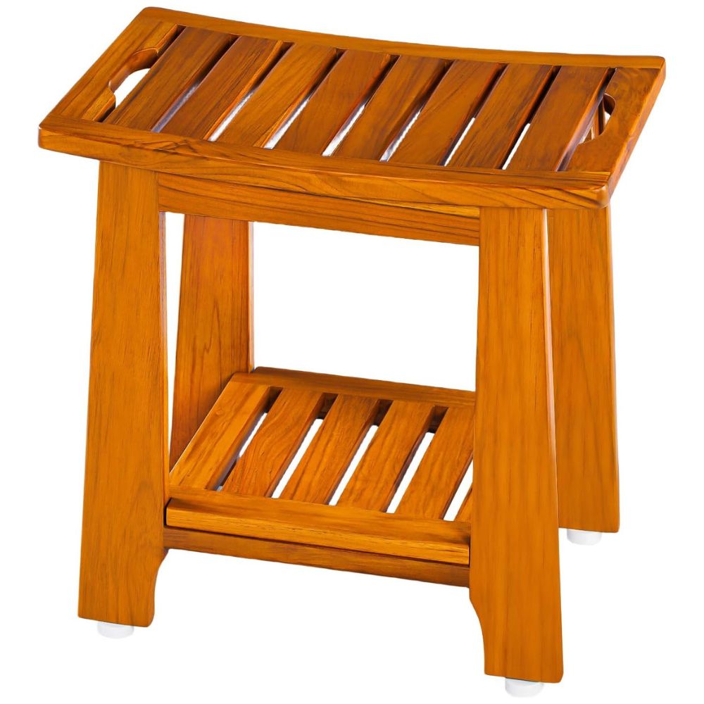 Natural Wood Shower Stool with Built-in Storage