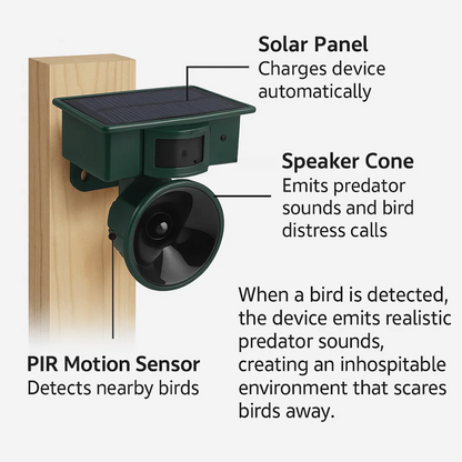 Automatic Bird Repellent Ultrasonic Scarer for Garden