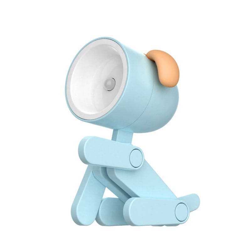 Light blue lamp with a brown tip on a white background
