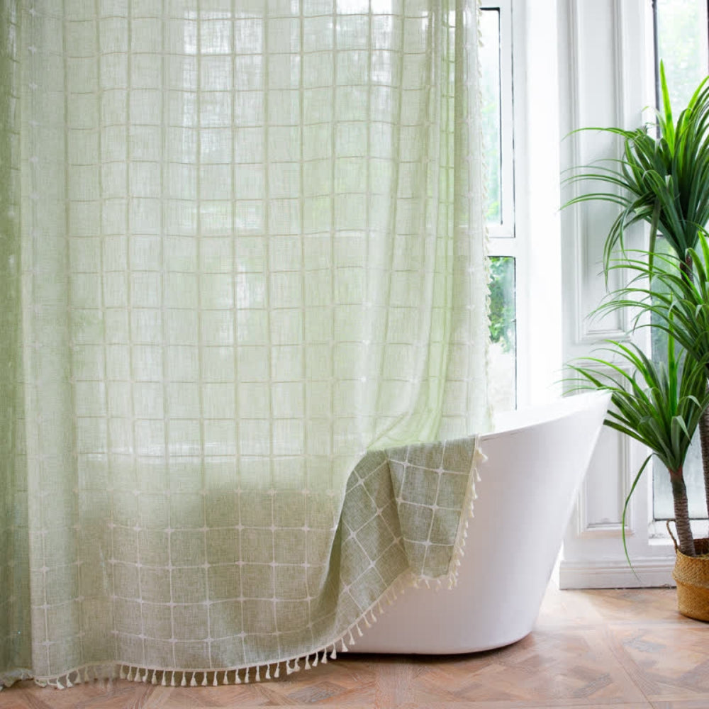 Soft Cotton Shower Curtain with Tassel Trim and Waterproof Coating