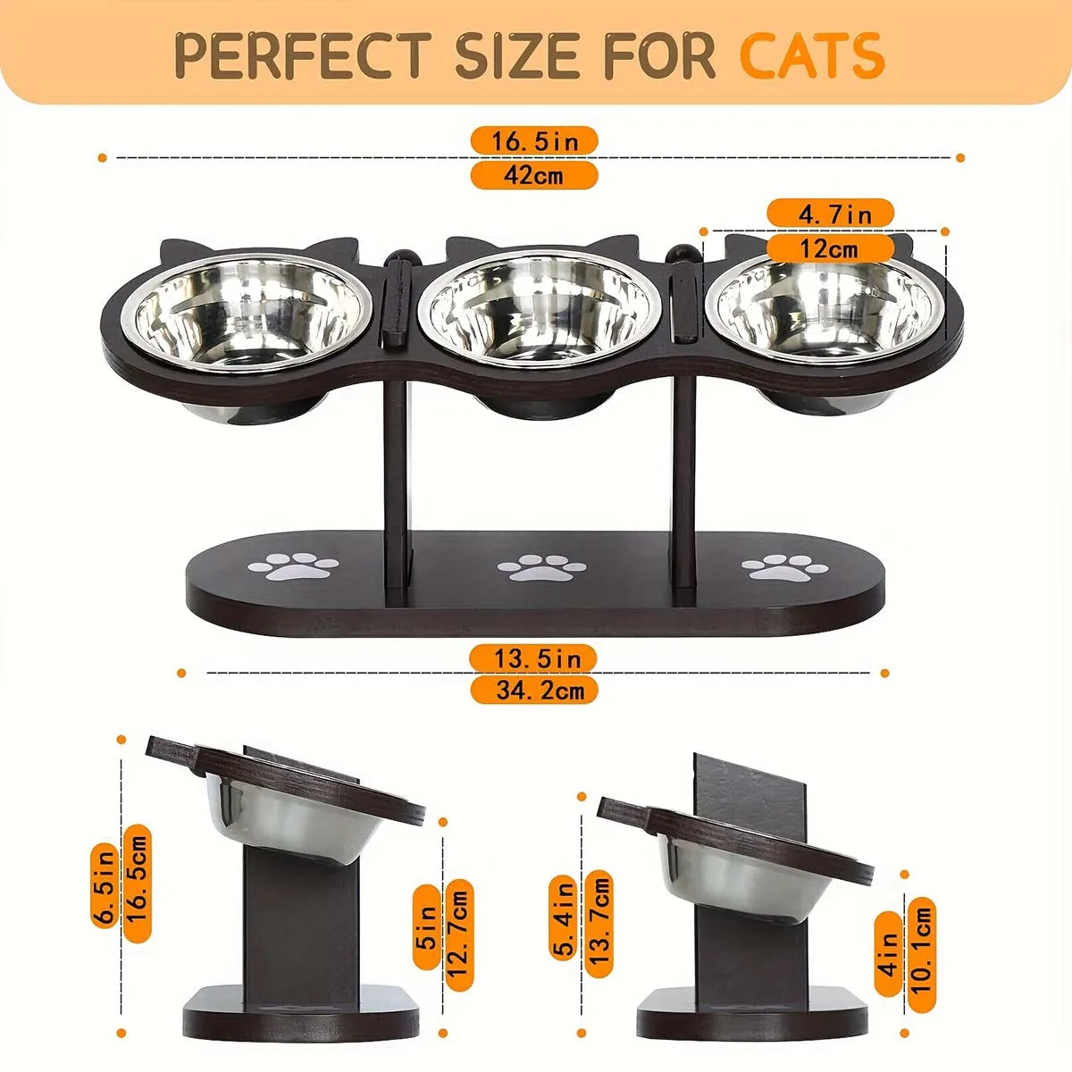 Raised Pet Food Bowl with 3 Metal Feeding Stations