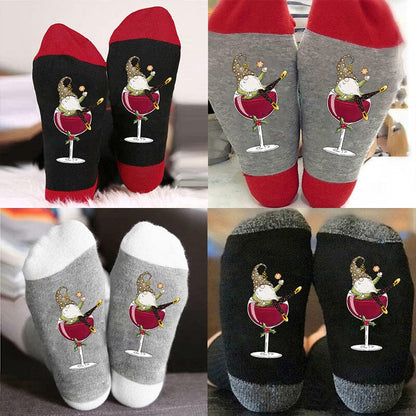 Fun Holiday Gnome Wine Socks