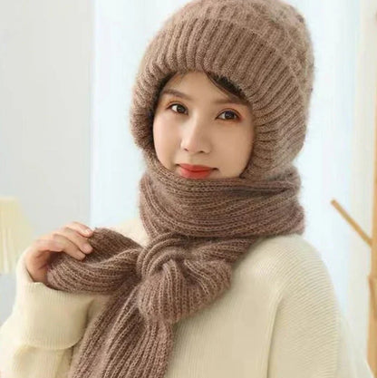 Warm Fleece Hood Hat with Scarf