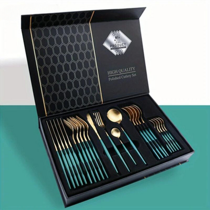 Premium 24-Piece Gold Flatware Set for Elegant Dining - Halri