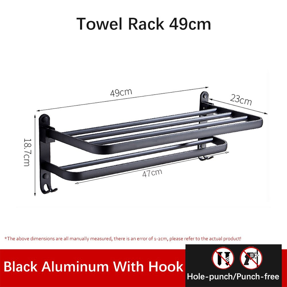 Space Saving Foldable Aluminum Bathroom Towel Holder