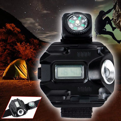 Waterproof LED Wristwatch with Flashlight and Compass