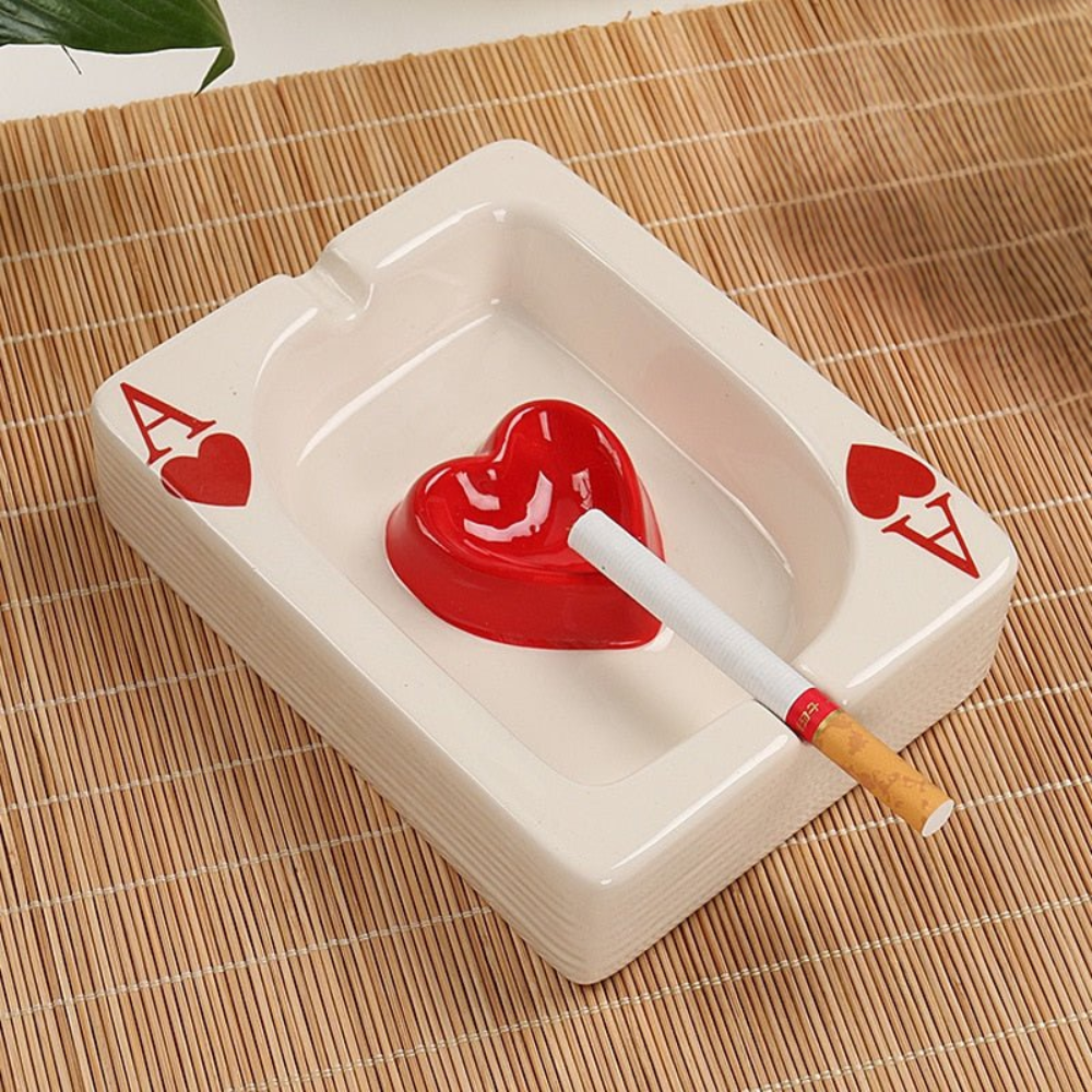 Stylish Square Ceramic Ashtray with Heart Pattern - Halri