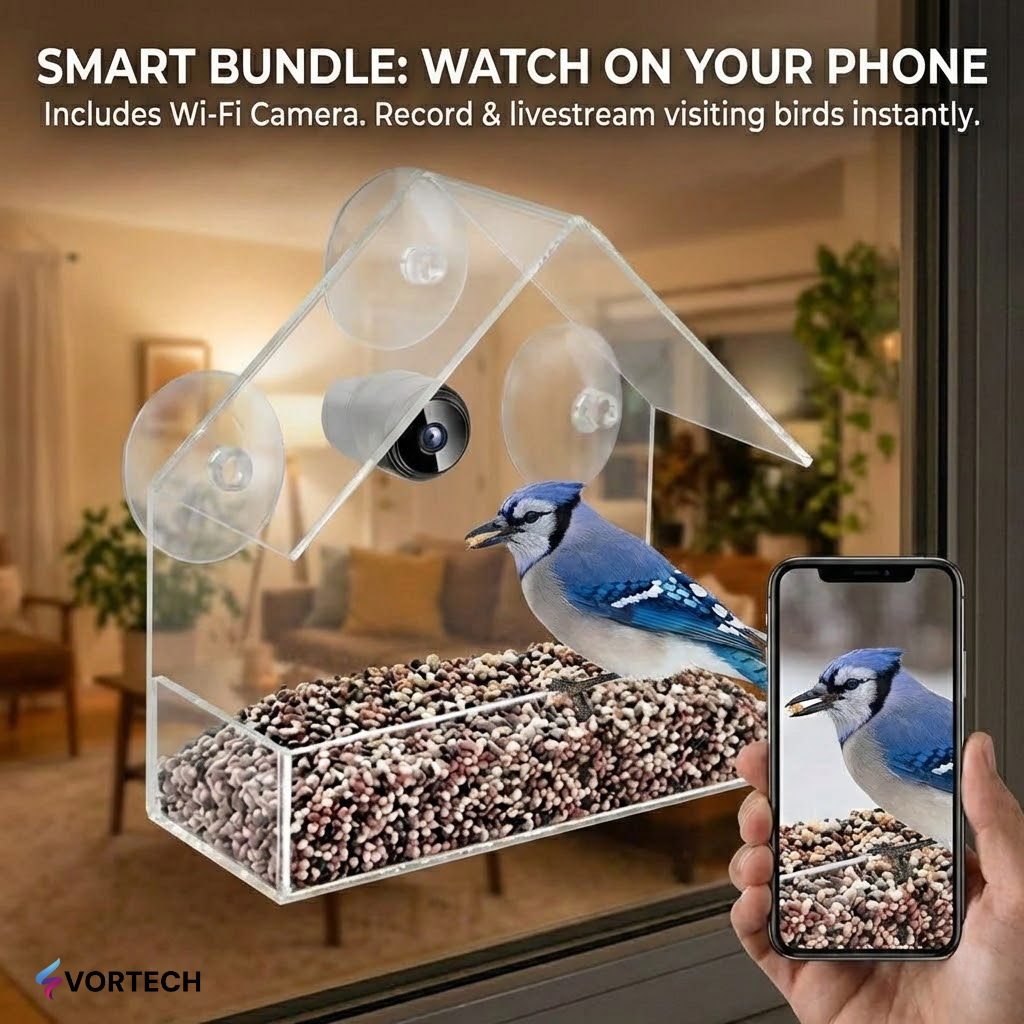 Clear Window Bird Feeder with Camera Mount