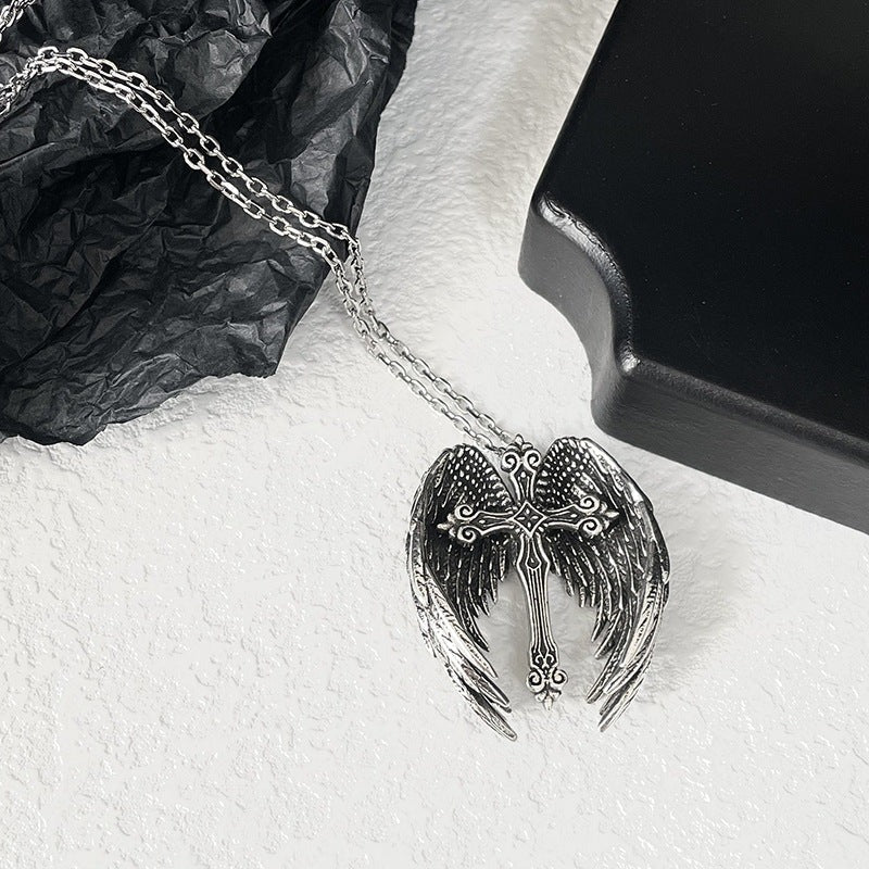 Delicate Wing Cross Pendant Necklace - Halri