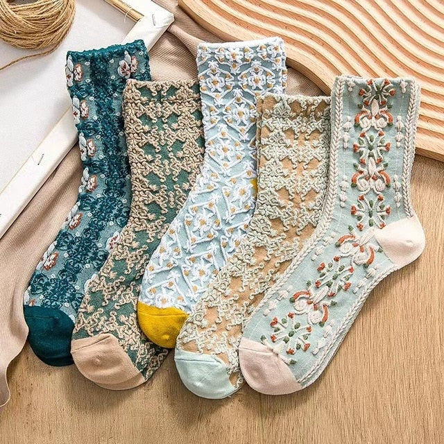 Classic Floral Pattern Ankle Socks 5 Pack