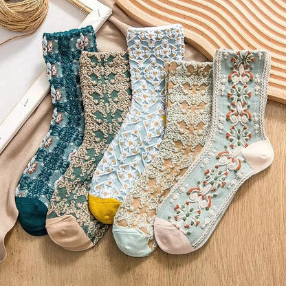 Classic Floral Pattern Ankle Socks 5 Pack
