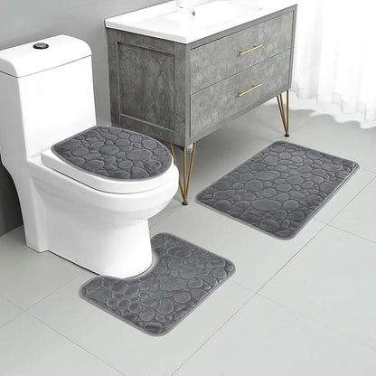 3-Piece Non-Slip Bathroom Mat Set – Soft Microfiber Bath Rugs with Modern Stripe Design, Absorbent and Machine Washable 3