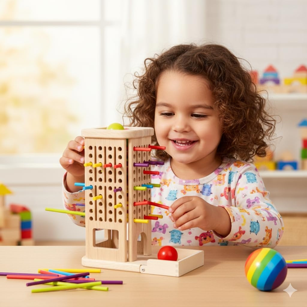 3-in-1 Montessori Game Wooden Stick Tower, Fine Motor Skills, Educational & Interactive Toy, Safe for Ages 3+