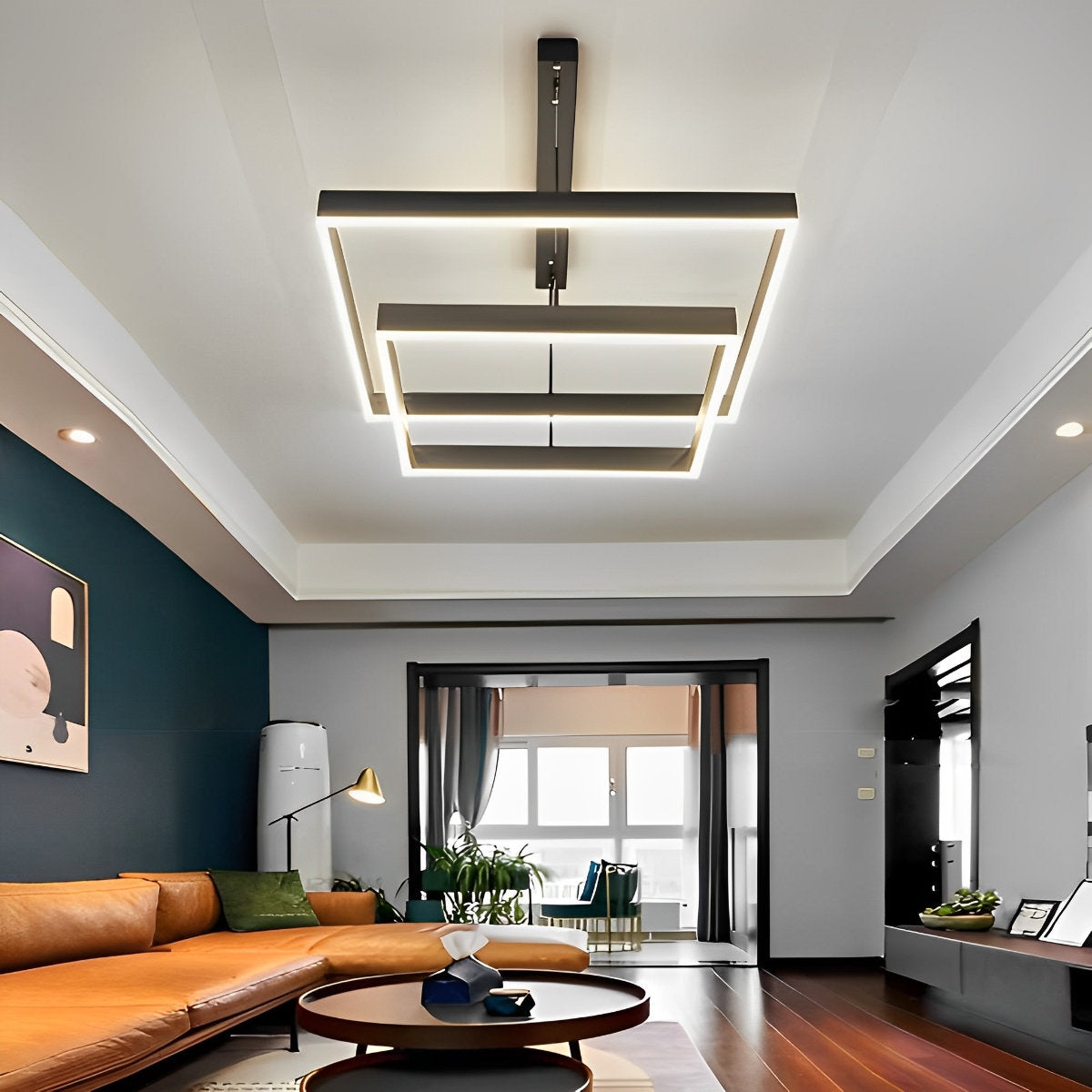Contemporary Dimmable LED Black Ceiling Chandelier with Remote
