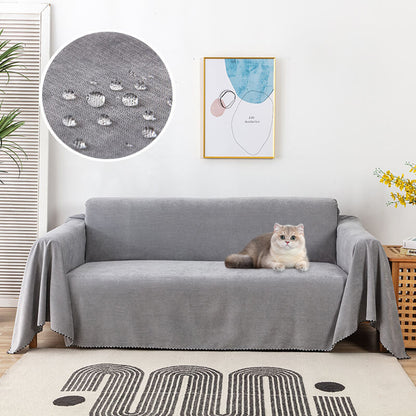 Waterproof Faux Fur Sofa Blanket with Decorative Trim