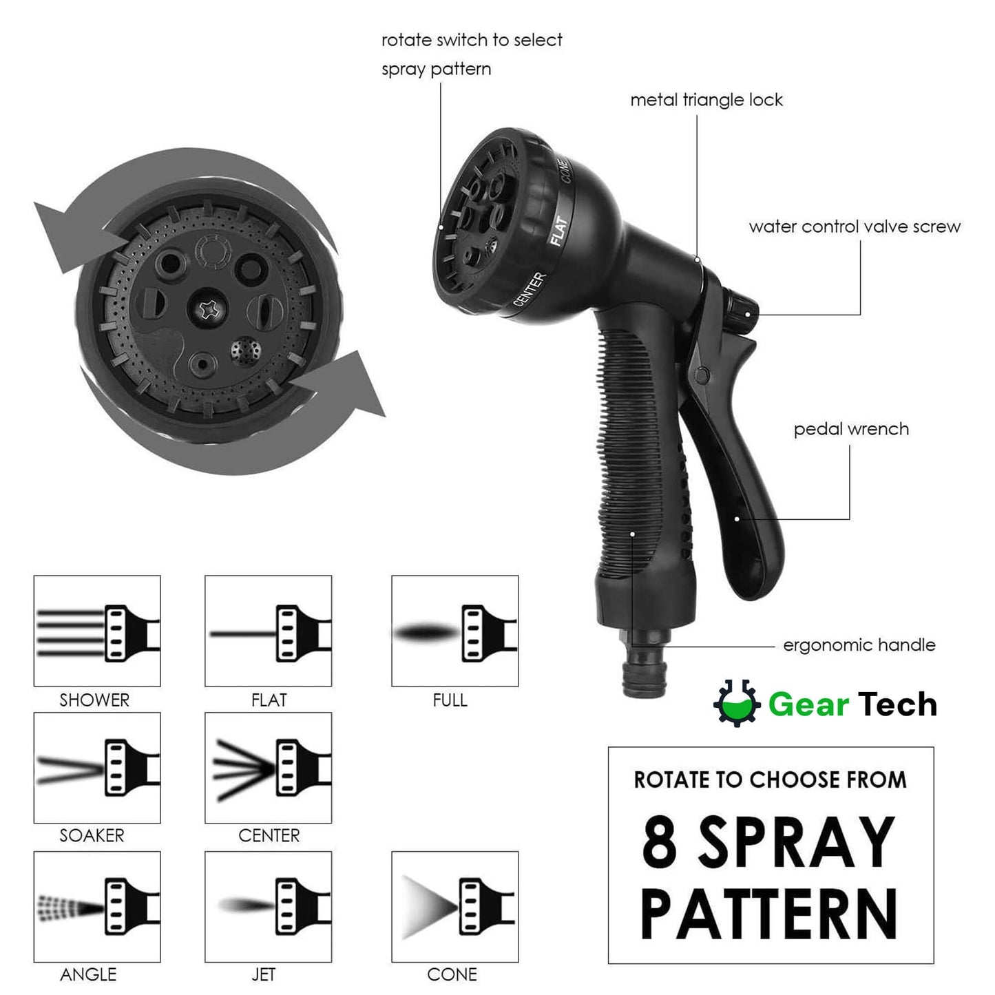 Flexible Water Hose with 8 Spray Settings