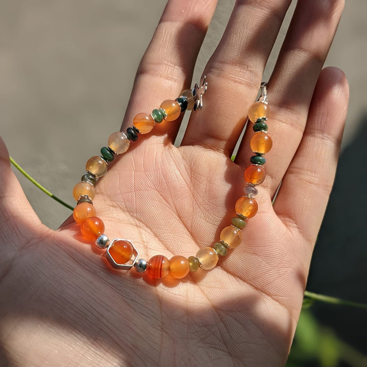 Agate Bracelet And Four-Leaf Clover Charm