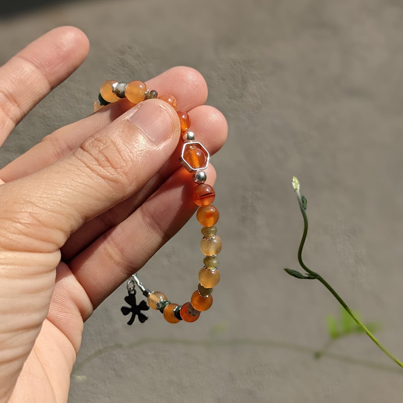 Agate Bracelet And Four-Leaf Clover Charm
