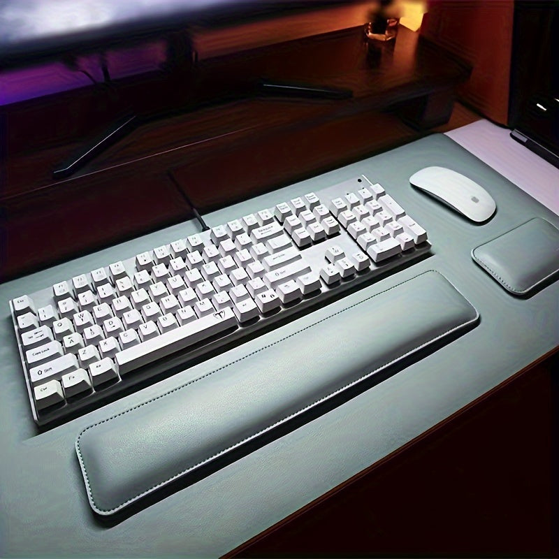 Ergonomic Desk Pad Set with Leather Wrist Rests