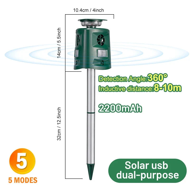 Outdoor Solar Powered Animal Deterrent with LED Light
