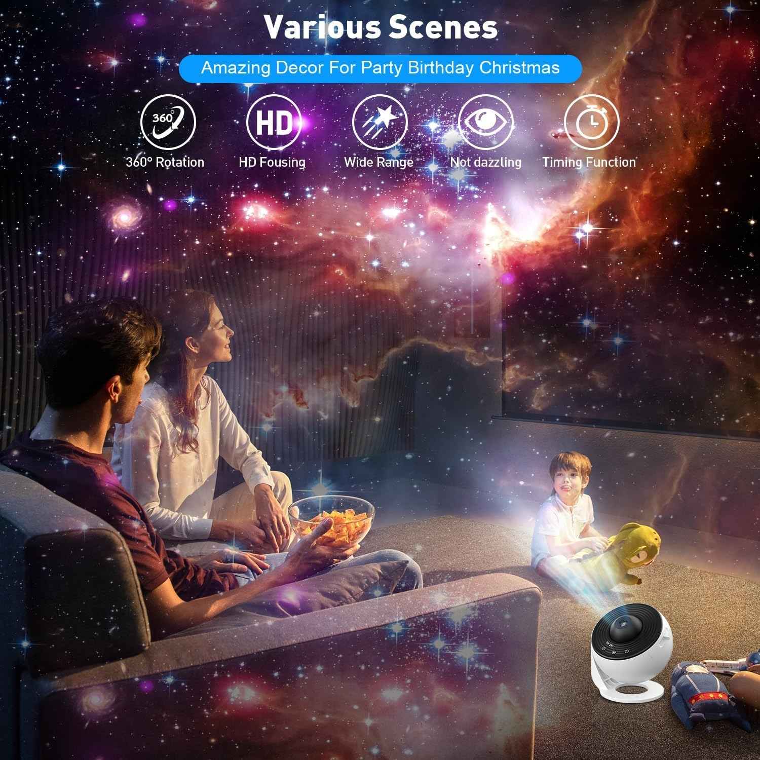 360° Planetarium Projector, Soothing Star Light for Relaxation, Discover 12 Galaxy Films in Stunning Detail