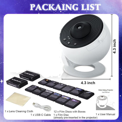 360° Planetarium Projector, Soothing Star Light for Relaxation, Discover 12 Galaxy Films in Stunning Detail