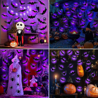 36 PCS LED-Powered 3D Bat Lights for Halloween Wall Decor – Safe Material, Button Battery Operated, Easy to Install & Remove