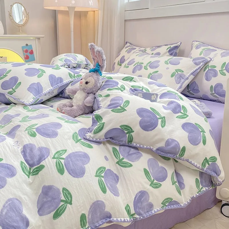Beautiful Floral 4 Piece Bedding Set Duvet Cover