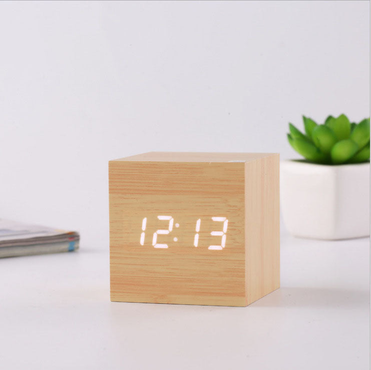 Smart Wooden LED Digital Alarm Clock with Sound Control