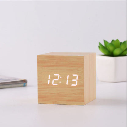 Smart Wooden LED Digital Alarm Clock with Sound Control