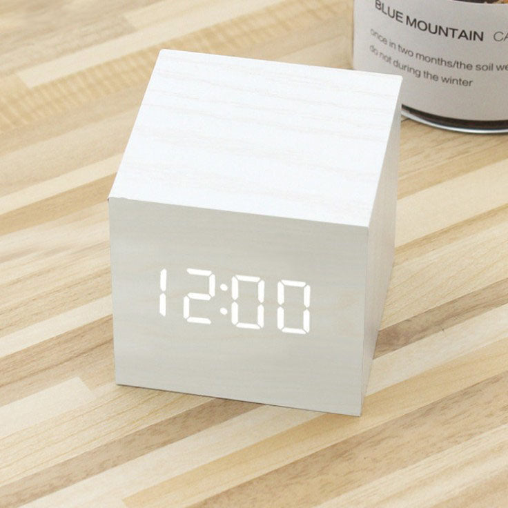 Smart Wooden LED Digital Alarm Clock with Sound Control
