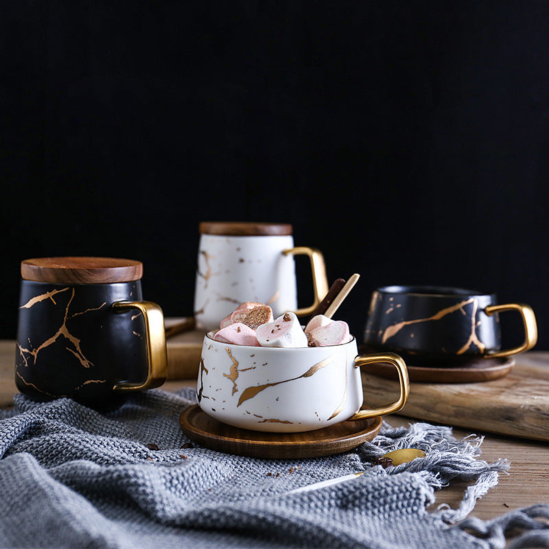 Elegant Gold Ceramic Coffee Mug Set - Halri