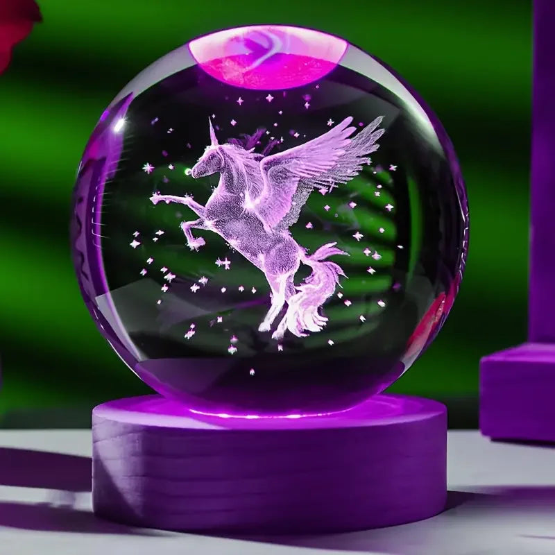 Colorful Unicorn Night Light – LED Table Lamp with Wood Base - Halri