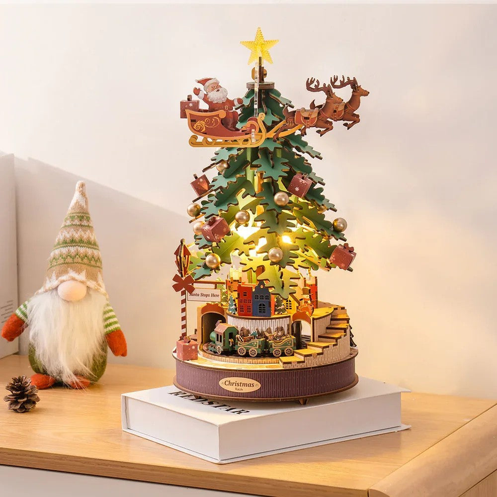 Christmas Tree Music Box with LED Lights and Train - Halri