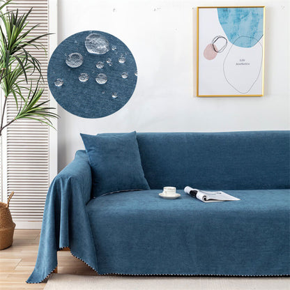 Waterproof Faux Fur Sofa Blanket with Decorative Trim