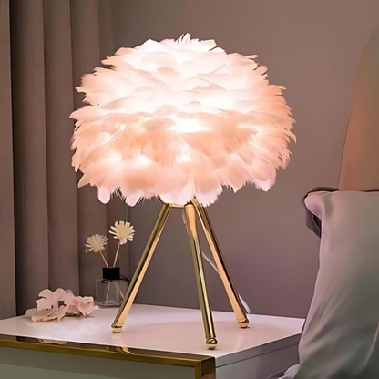 Elegant Table Lamp with White Feathers