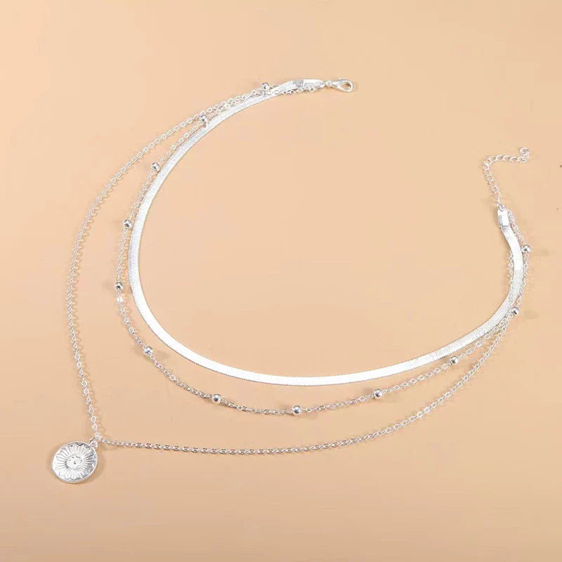 Luxurious 3 Layer Silver Chain Necklace
