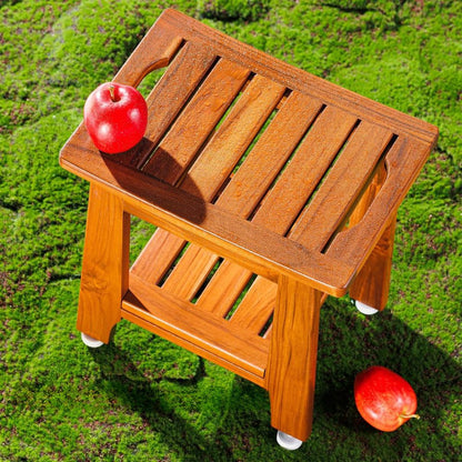 Natural Wood Shower Stool with Built-in Storage