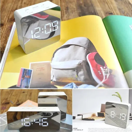 LED Smart Clock Mirror Night Light Table Alarm