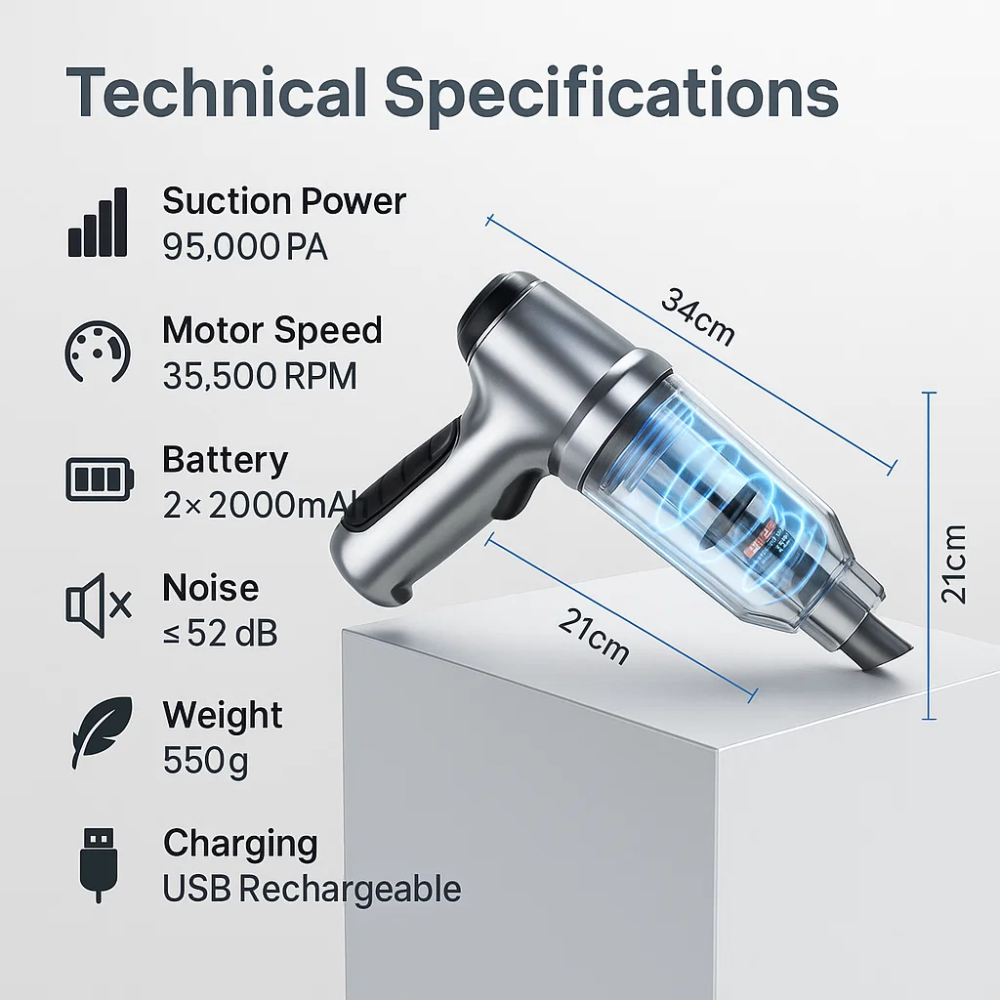 Portable Handheld Car Vacuum Cordless Cleaning Kit