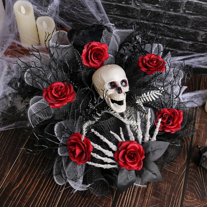 Spooky Red Skull Wreath for Front Door Decoration