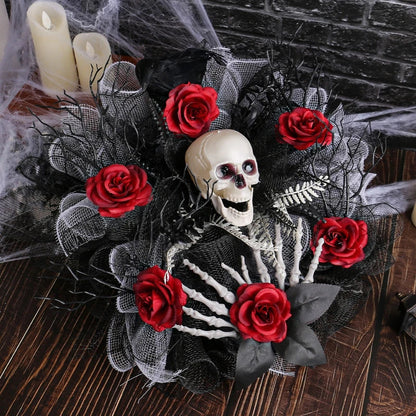 Spooky Red Skull Wreath for Front Door Decoration