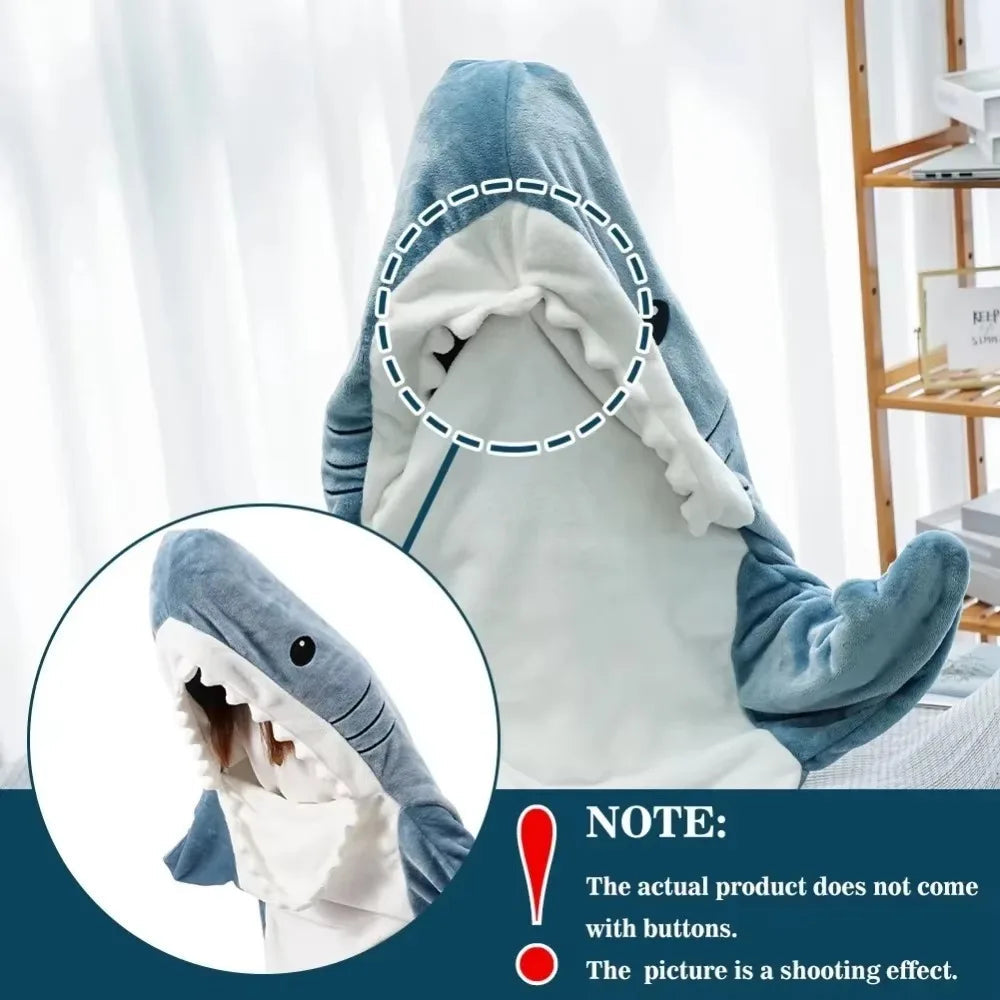 Cozy Plush Shark Hooded Throw Blanket