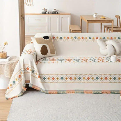 Stylish Sofa Slipcover with Tassels and Grip Bottom
