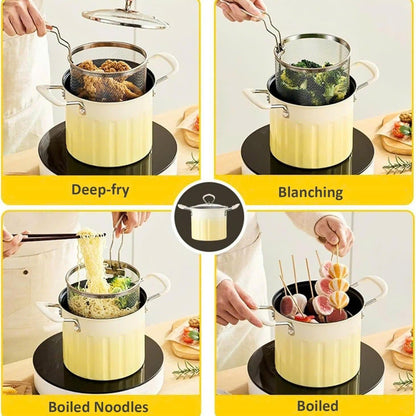 3 Litre Deep Frying Pot with Strainer – Safe Material, Compatible with Multiple Stovetops, Easy to Clean