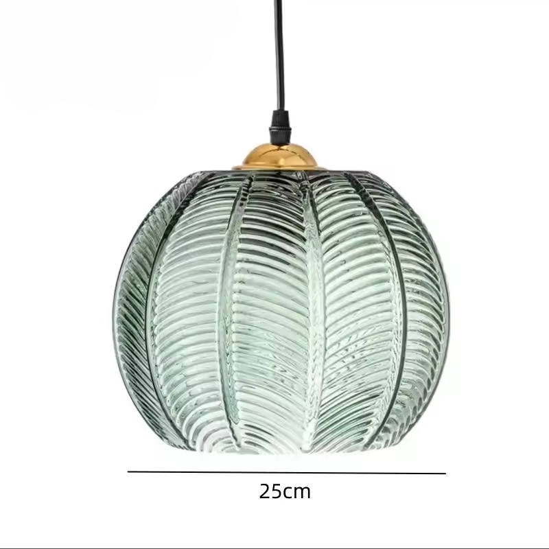 Elegant Glass Pendant Light with Green Leaf Design