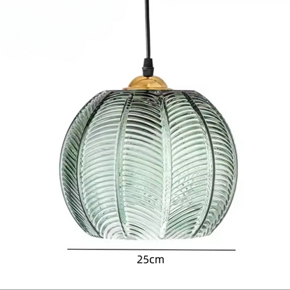 Elegant Glass Pendant Light with Green Leaf Design