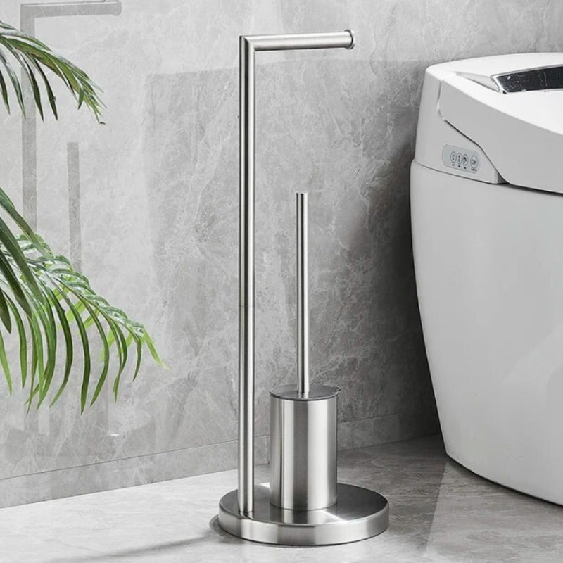 Standing Toilet Paper Roll Holder with Cleaning Brush