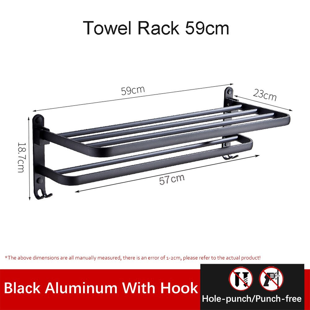 Space Saving Foldable Aluminum Bathroom Towel Holder