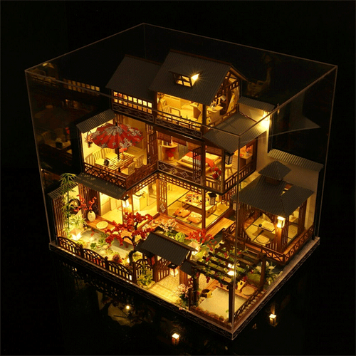 Big Detailed Wood Dollhouse With LED Lighting